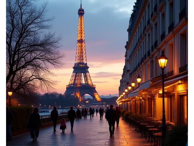 Eiffel Tower in Paris, France at sunset